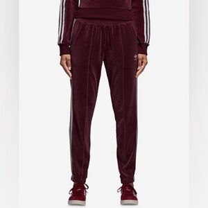 Adidas Originals Velour Beckenbauer Track Pants in maroon white stripes XS